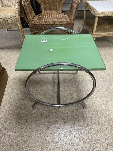 ART DECO CHROME AND GREEN GLASS TOP TABLE (53 X 41CMS) - Image 3 of 3