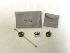 LALIQUE PARIS JEWELLERY, PENDANT AND LAPEL PIN BOTH MARKED LALIQUE