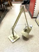 A VINTAGE HERBERT TERRY AND SONS SQUARE BASE CREAM COLOUR ANGLEPOISE LAMP