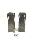 SMALL PAIR OF ART NOUVEAU PEWTER SPILL VASES, POSSIBLY WMF, 13.5CMS