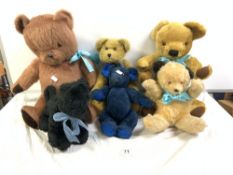 SIX VARIOUS TEDDY BEARS - ONE BY VALE TOYS