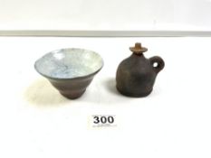 SMALL ANTIQUE POSSIBLY ROMAN TERRACOTTA JUG, AND SMALL GLAZED CRACKLE BOWL