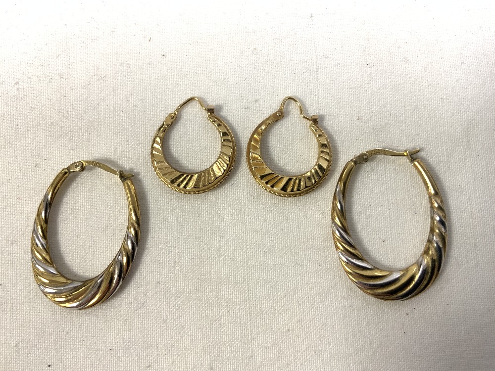 TWO PAIRS OF 9CT GOLD EARRINGS AND ONE PAIR TWO TONE GOLD - Image 3 of 4