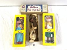 THREE PELHAM PUPPETS IN BOXES - MINSTREL, GEPPETTO, AND SIMPLE DANCING PUPPET - BIG BAD WOLF