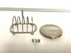 HALLMARKED SILVER FOUR SECTION TOAST RACK BY CARRINGTON AND CO WITH A KIGU COMPACT