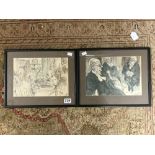 TWO TOPOLSKI PRINTS INN SCENE AND JUDGES IN CHAMBER. 30X21.