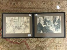 TWO TOPOLSKI PRINTS INN SCENE AND JUDGES IN CHAMBER. 30X21.