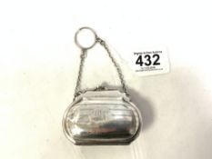 HALLMARKED SILVER ENGINE-TURNED LADIES PURSE FORMED AS A HANDBAG 8.5CM BIRMINGHAM BY CHARLES PERRY