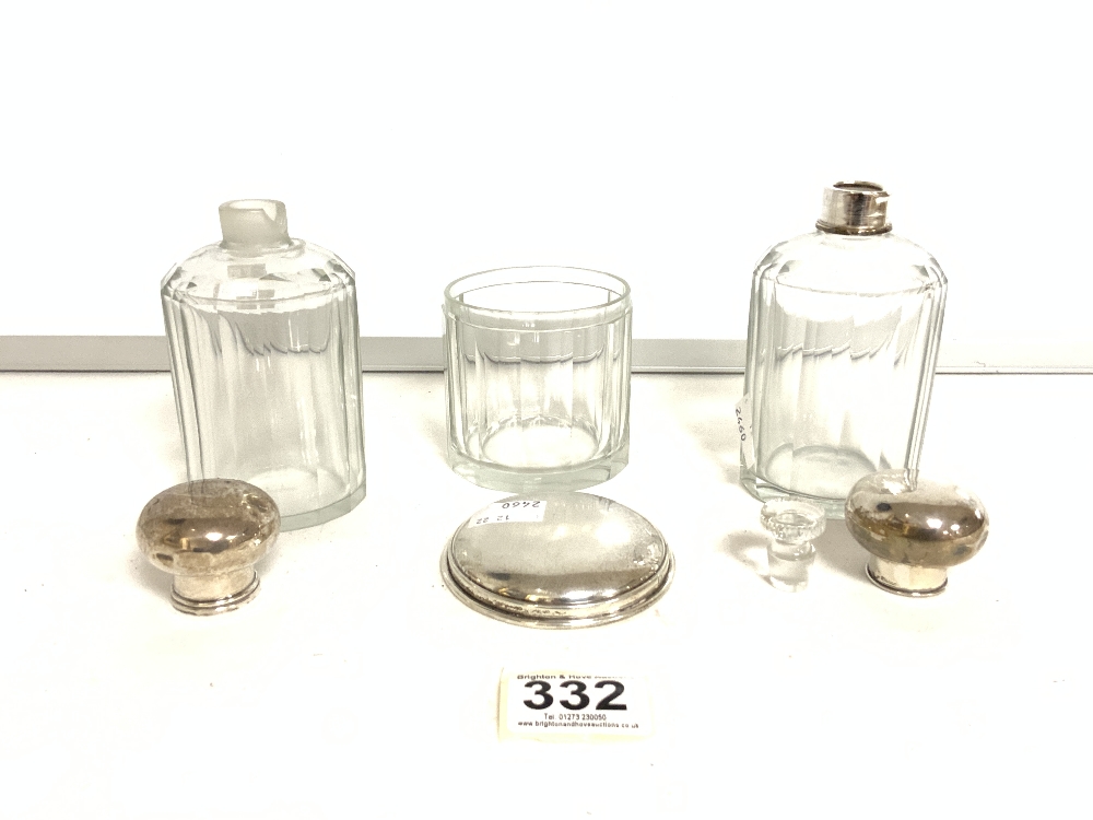 THREE TOILET BOTTLES WITH CONTINENTAL WHITE METAL TOPS. - Image 3 of 6