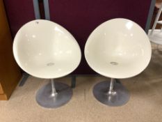 EROS BY KARTELL WITH S+ARCK MADE IN ITALY, A PAIR OF ALLUMINIUM AND PLASTIC EGG CHAIRS.