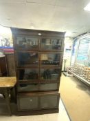 MINTY OF OXFORDSHIRE VINTAGE FIVE SECTION LIBRARY GLASS FRONTED OAK BOOKCASES