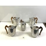 FIVE VINTAGE PICQUOT WARE HOT WATER JUGS