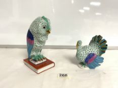 VINTAGE HEREND POTTERY FIGURES OWL AND TURKEY LARGEST 20CM