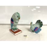 VINTAGE HEREND POTTERY FIGURES OWL AND TURKEY LARGEST 20CM