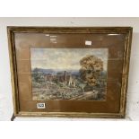 19TH CENTURY WATERCOLOUR OF A LADY GATHERING FIRE WOOD IN A COUNTRYSIDE VIEW 54 X 43 CM FRAMED AND