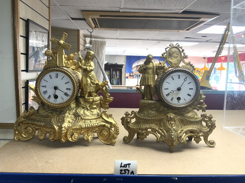 TWO GILT METAL MANTEL CLOCKS BOTH A/F