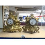 TWO GILT METAL MANTEL CLOCKS BOTH A/F