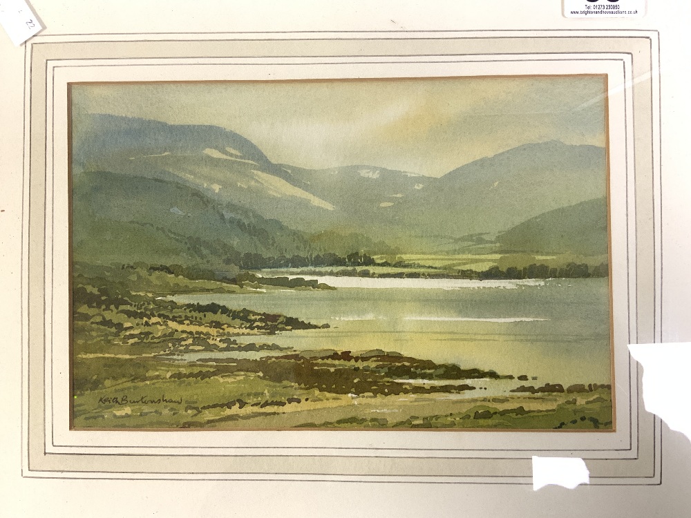 A PAIR OF WATERCOLOURS - LAKE AND LANDSCAPES SIGNED KEITH BURTONSHAW 26 X 17 CM - Image 2 of 8