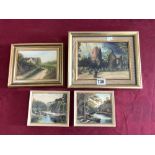 J. CANNING, OIL ON BOARD "STANMORE CHURCH " SIGNED 17X23 CMS, AND THREE SMALL OIL LANDSCAPES
