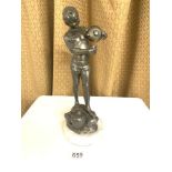 CAST FIGURE POURINIG WATER ON A MARBLE BASE MARKED DEPOSITATO 38CM