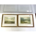 A PAIR OF WATERCOLOURS - LAKE AND LANDSCAPES SIGNED KEITH BURTONSHAW 26 X 17 CM