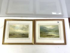 A PAIR OF WATERCOLOURS - LAKE AND LANDSCAPES SIGNED KEITH BURTONSHAW 26 X 17 CM