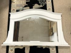 A WHITE PAINTED BEVELLED OVERMANTEL MIRROR, 122X72.