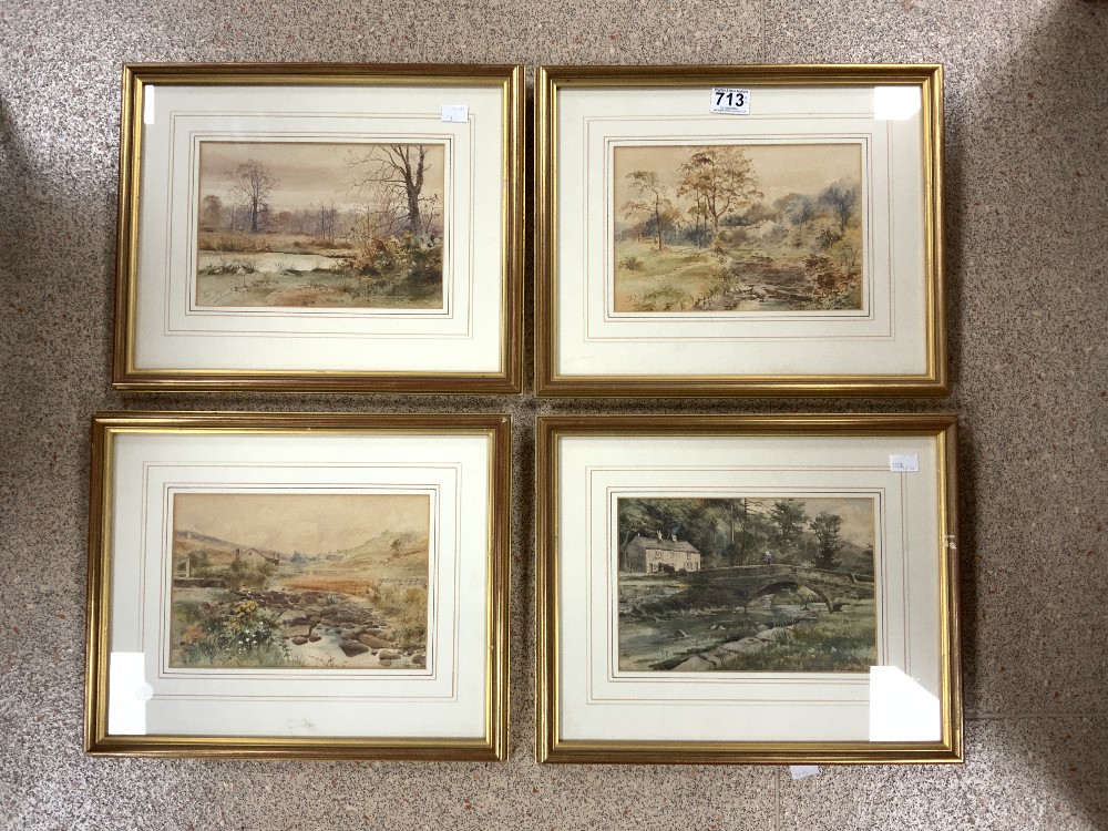 JOHN GUTTERIDGE SYKES, 1886-1941, SET OF FOUR WATERCOLOUR DRAWINGS OF LANDSCAPES WITH FIGURES AND