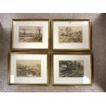 JOHN GUTTERIDGE SYKES, 1886-1941, SET OF FOUR WATERCOLOUR DRAWINGS OF LANDSCAPES WITH FIGURES AND