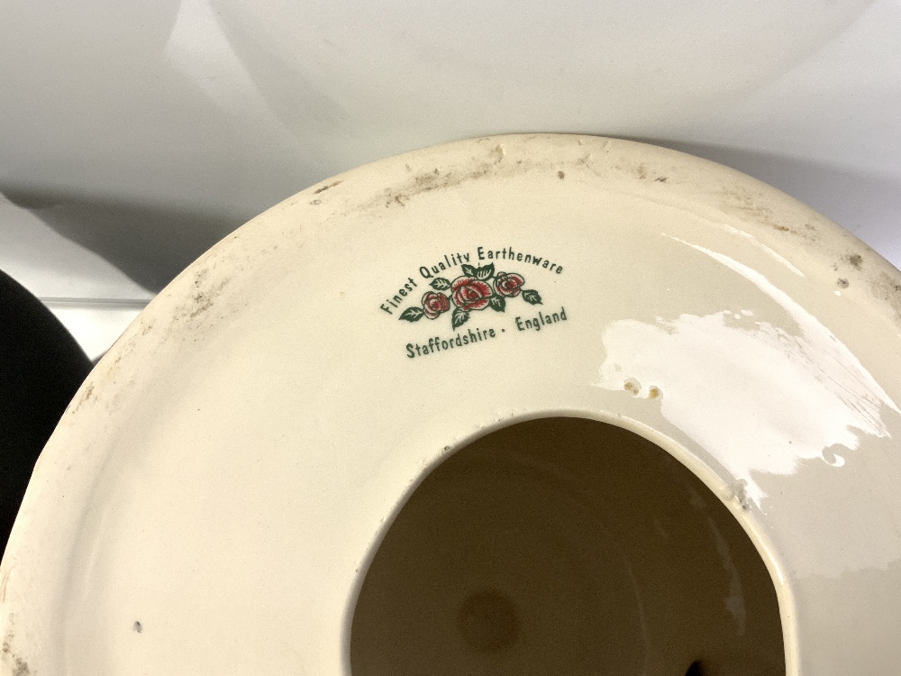 A RAINBOW POTTERY BLACK GLAZED JUG AND A STAFFORDSHIRE FRUIT DECORATED TEA POT - Image 5 of 6