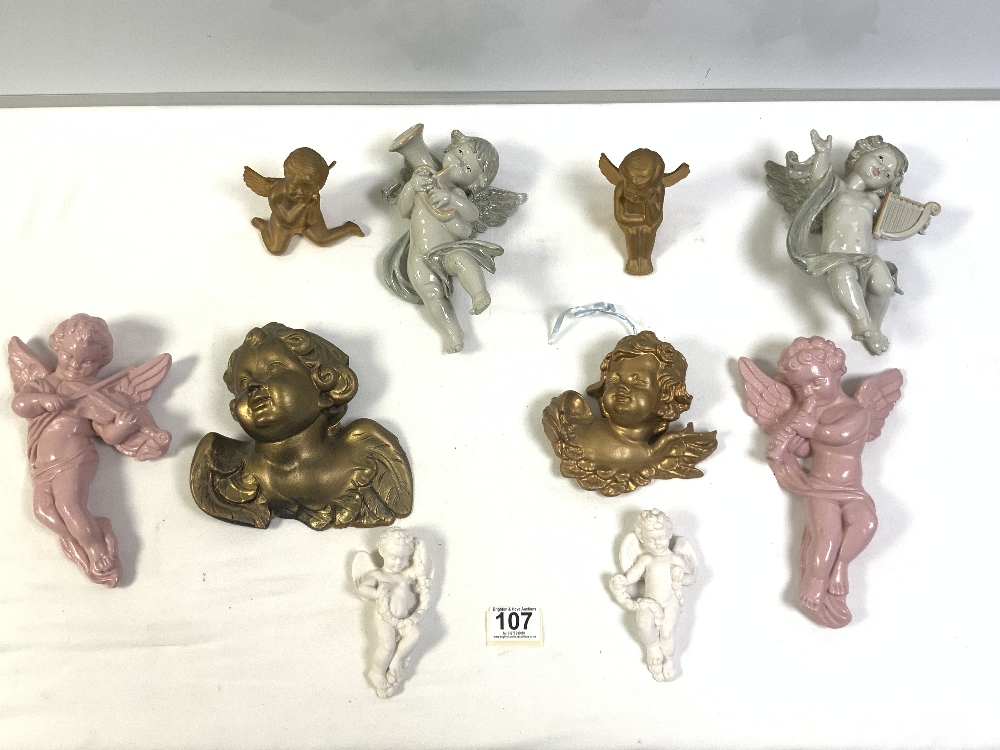 A GROUP OF 10 PORCELAIN AND PLASTER CHERUB WALL FIGURES - Image 2 of 4