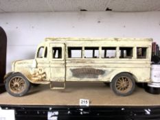 VINTAGE WOOD AND METAL FRAME INTERNATIONAL SCHOOL BUS 78 CM