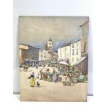 WATERCOLOUR - SIGNED P MARTINADO (1856 -1937) A CONTINENTAL MARKET SCENE 42 X 54 CM