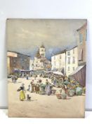 WATERCOLOUR - SIGNED P MARTINADO (1856 -1937) A CONTINENTAL MARKET SCENE 42 X 54 CM