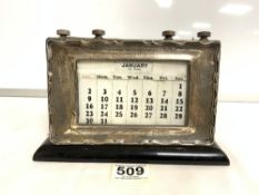 HALLMARKED SILVER PERPETUAL DESK CALENDER BY W J MYATT AND CO PAT NO 9964 21 X 15 CM