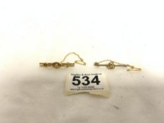 TWO 9CT GOLD MARKED ANTIQUE BROOCHES ONE WITH A SEED PEARL