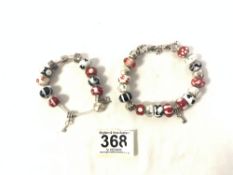 TWO 925 SILVER AND GLASS CHARM BRACELETS