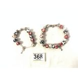 TWO 925 SILVER AND GLASS CHARM BRACELETS