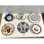 PAIR VICTORIAN ASHWORTH IRONSTONE IMARI PATTERN PLATE 26CM WITH A NUMBER OF OTHER PLATES
