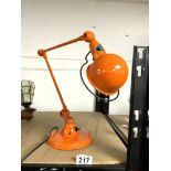 MID CENTURY ORANGE ANGLEPOISE TABLE LAMP BY JIELDE OF FRANCE