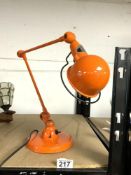 MID CENTURY ORANGE ANGLEPOISE TABLE LAMP BY JIELDE OF FRANCE