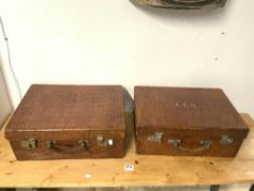 TWO LEATHER CROCODILE SKIN CASES MARKED GOLDSMITHS AND SILVERSMITHS