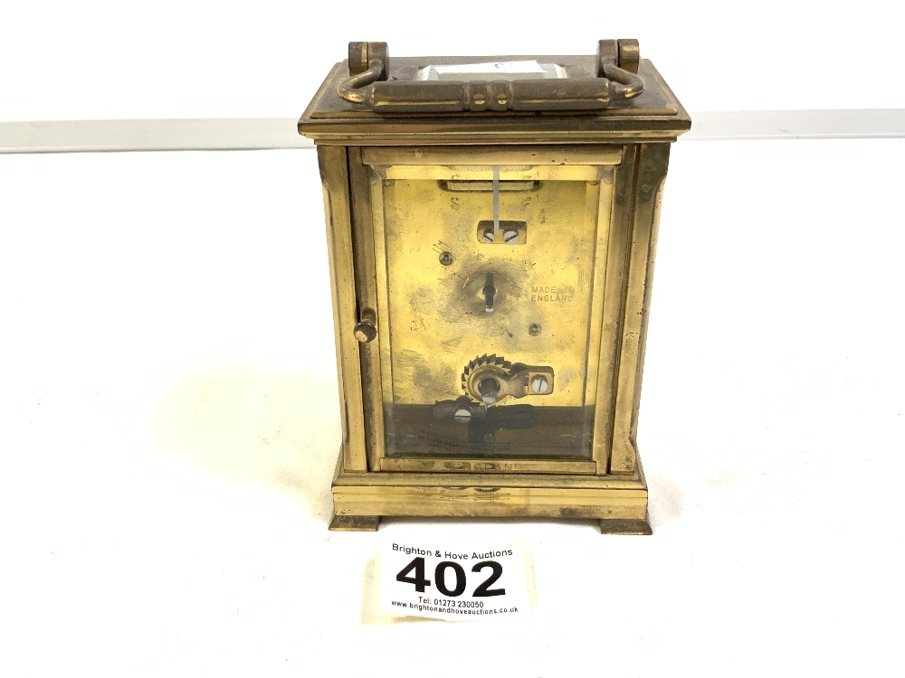 BRASS CARRIAGE CLOCK WITH WHITE ENAMEL DIAL, DENT OF LONDON, 12CMS - Image 5 of 6