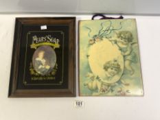 A CHERUB-DECORATED TIN PLAQUE AND A FRAMED PEARS SOAP ADVERTISING PIECE