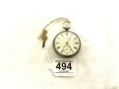 A HALLMARKED SILVER POCKET WATCH, THE MOVEMENT BY A LIVINGSTONE, MANCHESTER, NUMBER-158722.