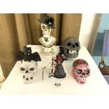 DECORATIVE SKULL RELATED ITEMS INCLUDES TELEPHONE