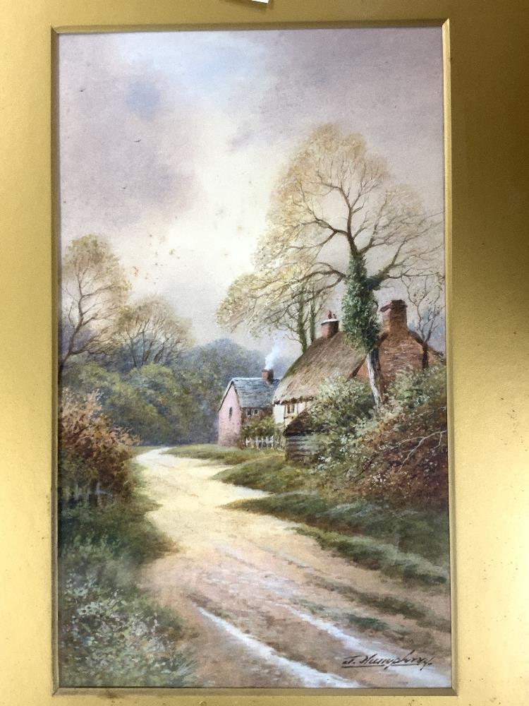 J HUMPHREY, PAIR WATERCOLOURS - RIVER LANDSCAPE AND COUNTRY LANE, SIGNED, 37X21. - Image 4 of 6