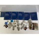 LARGE QUANTITY OF COMMEMRATIVE COINS WITH CASED DECIMAL UNCIRCULATED COINS