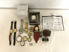 A GUESS GENTS WRISTWATCH IN BOX, 800 SILVER POCKET WATCH A/F, 2 CASIO WRIST WATCHES, OTHER