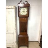 VICTORIAN MAHOGANY LONG CASE CLOCK WITH PAINTED DIAL A/F